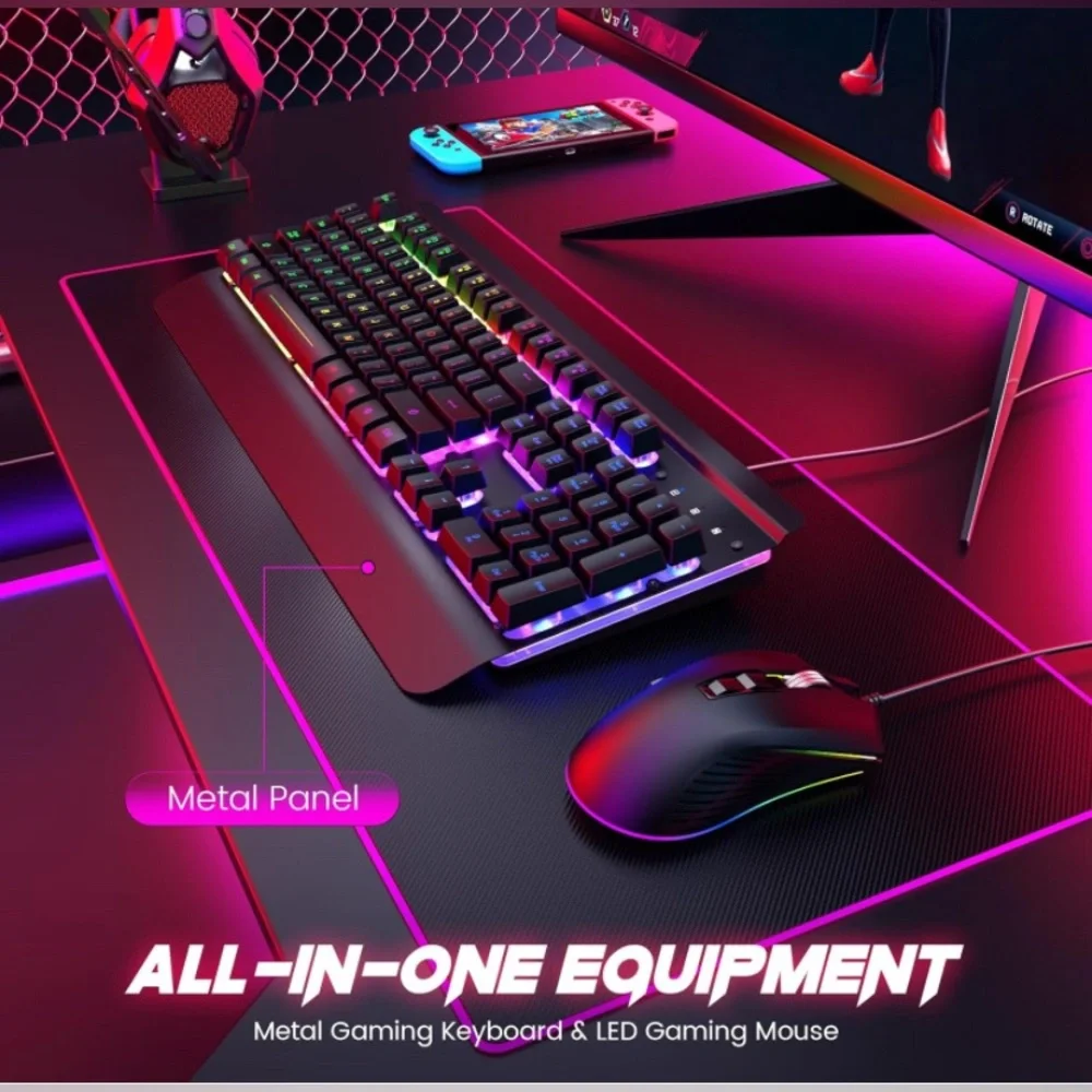 All-Metal WIRED Panel Rainbow Computer Keyboard with mouse